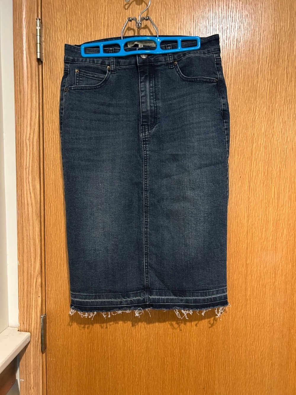 The Main Street Exchange Dark Wash Denim Skirt - Blue